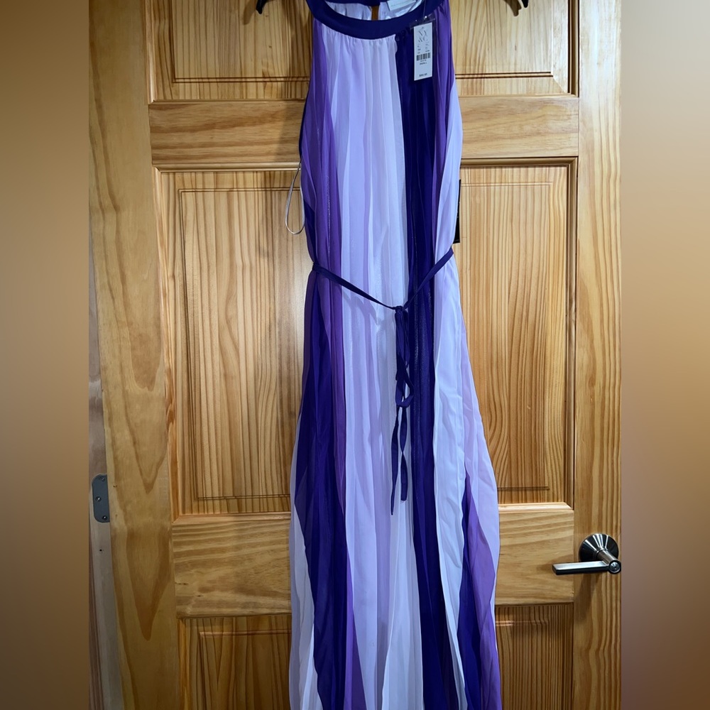 New York & Company Purple Tie Front Halter Maxi Dress